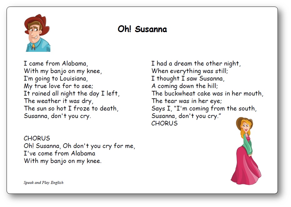  Oh! Susanna by Stephen Foster - Nursery Rhymes, oh susanna printable lyrics