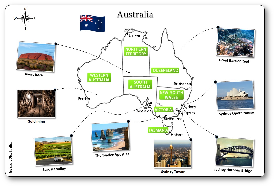 Australia Printable Map 3X5 / Australian States And Territories Map