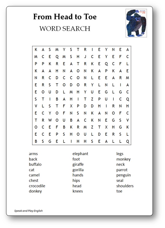 From Head to Toe Word Search Free Worksheet