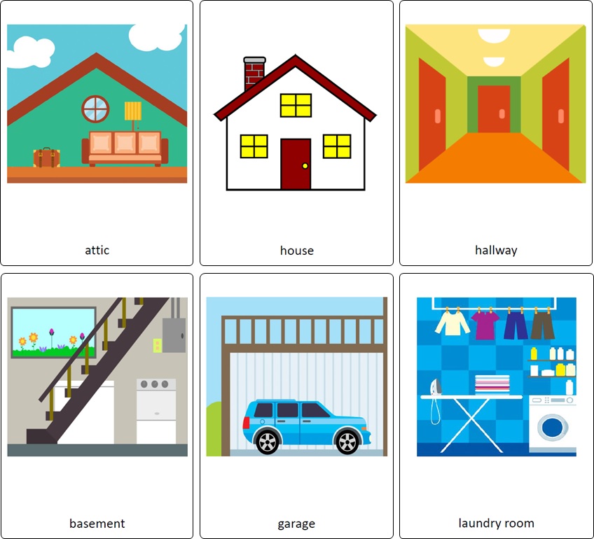 Parts of the House Flashcards - Free Printable Flashcards to Download - Rooms in the house