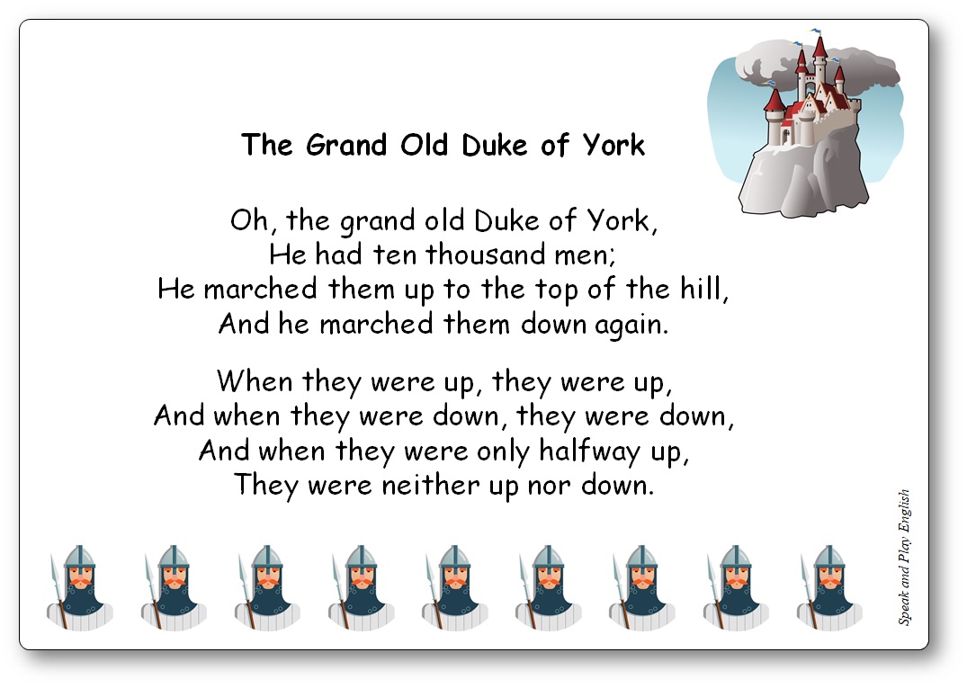 The Grand Old Duke Of York Nursery Rhyme Song With Lyrics In French And In English Speak And Play English