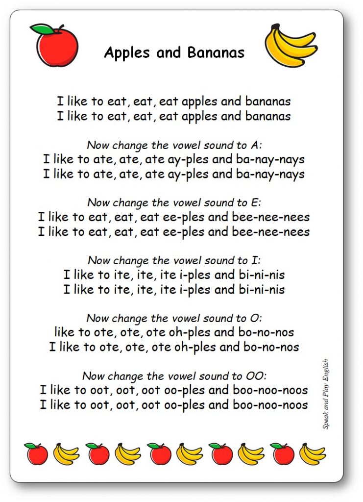 Apples and Bananas – Nursery Rhyme Song with Lyrics in French and in