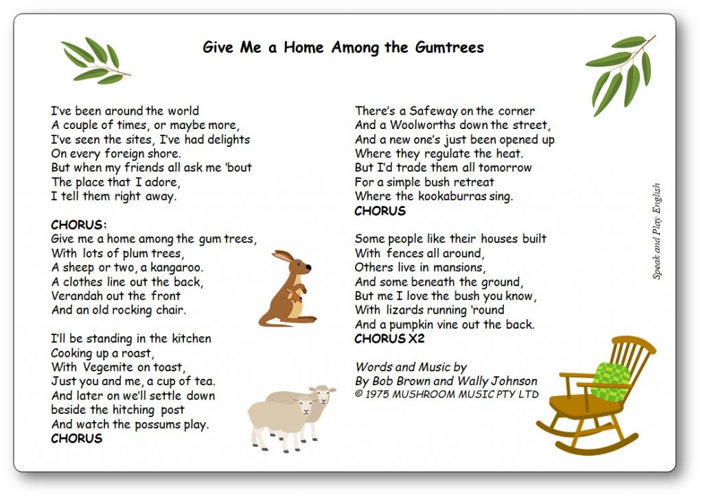 Give Me a Home Among the Gumtrees Lyrics in French and in English