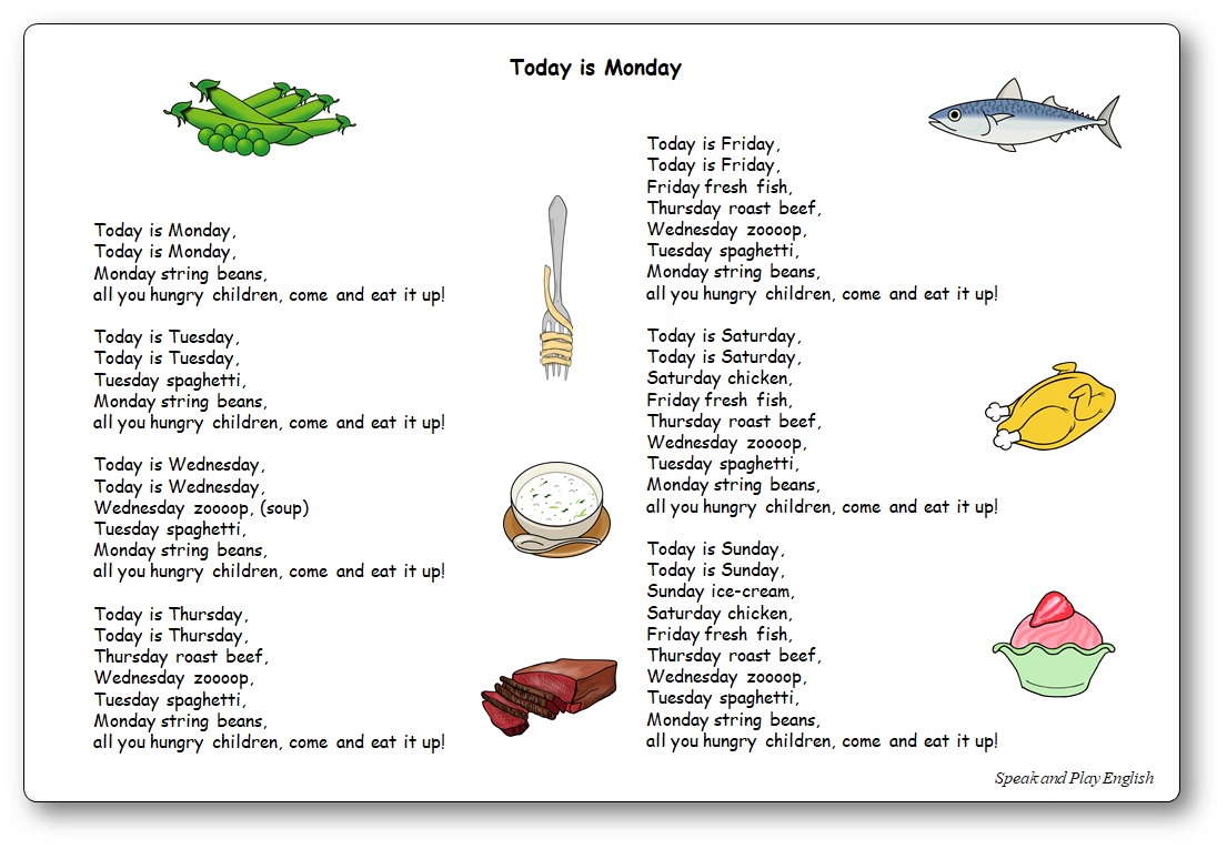 Today is Monday Song - Lyrics in French and in English - Speak and Play  English