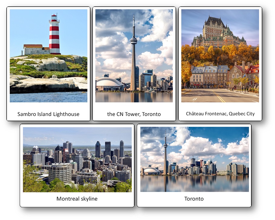 canadian famous landmarks monuments cards vocabulary
