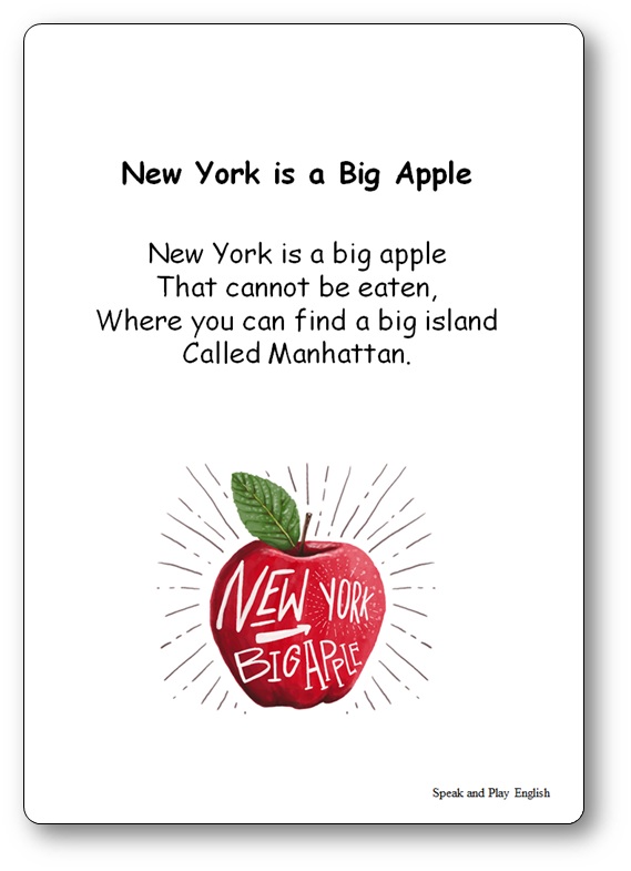 Nursery Rhyme New York is a Big Apple Song Lyrics, New York Song