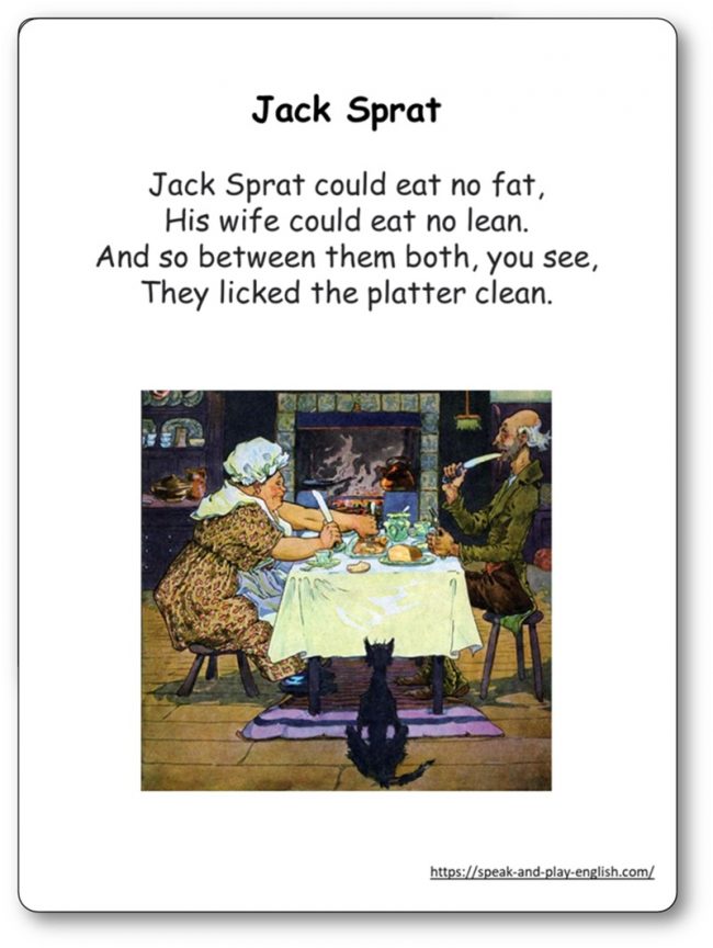 Jack Sprat nursery rhyme illustrated children