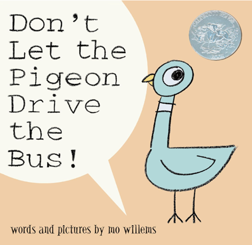 Cover of Mo Willems’ picture book Don’t Let the Pigeon Drive the Bus!, showing the pigeon