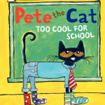 Cover of the children’s book Pete the Cat Too Cool for School, used for ESL lessons on clothes vocabulary