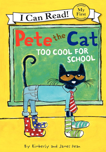 Cover of the children’s book Pete the Cat Too Cool for School, used for ESL lessons on clothes vocabulary
